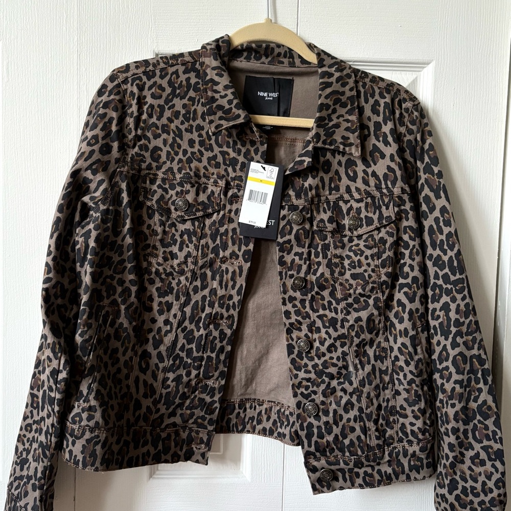Brand NEW Nine West Brown ( dark tan)  Leopard Print Jean Jacket